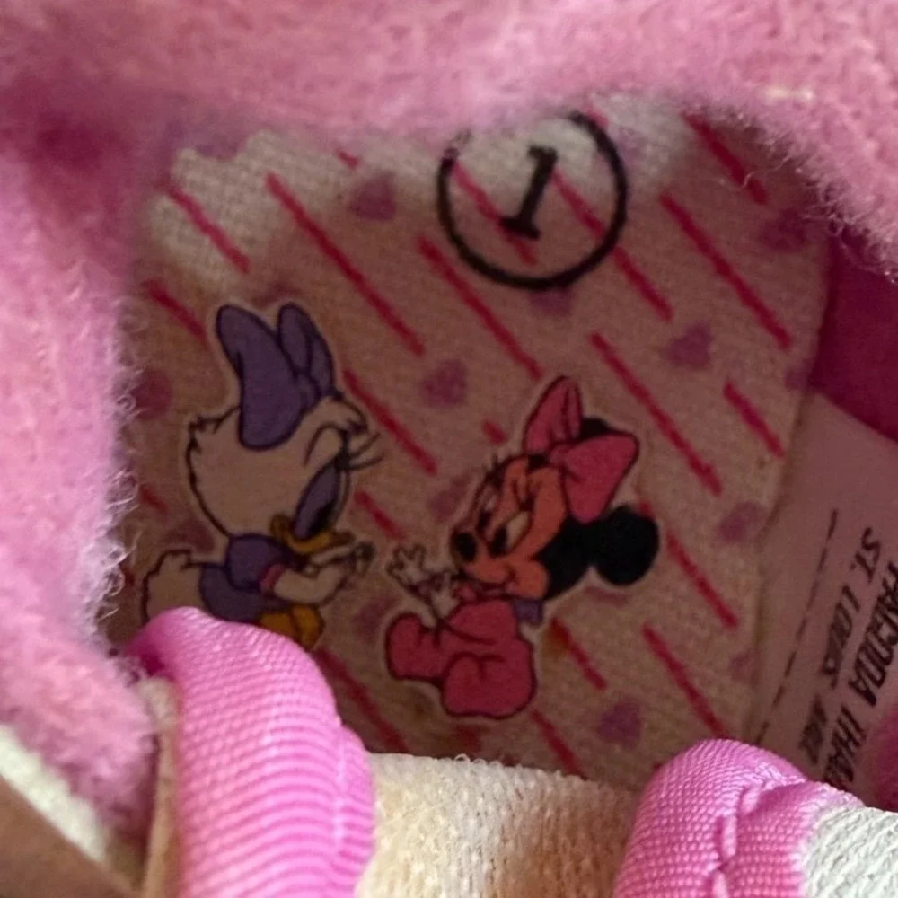 Disney Vintage Minnie Mouse Babies Sneakers Kids Size 1 White Pink Hook Loop